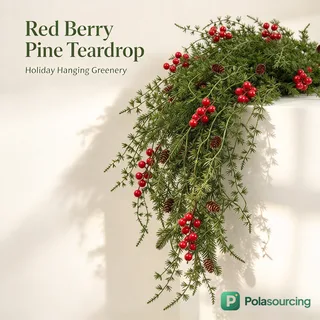 Artificial Asparagus Fern Garland with Red Berries