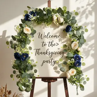 Navy and Ivory Rose Eucalyptus Floral Garland