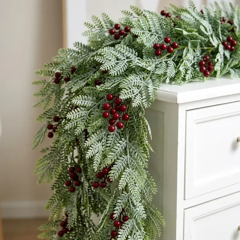 Frosted Artificial Cedar Garland with Red Berries