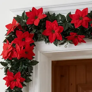 Red Poinsettia Christmas Garland
