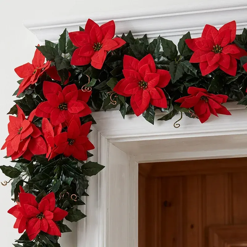 Red Poinsettia Christmas Garland