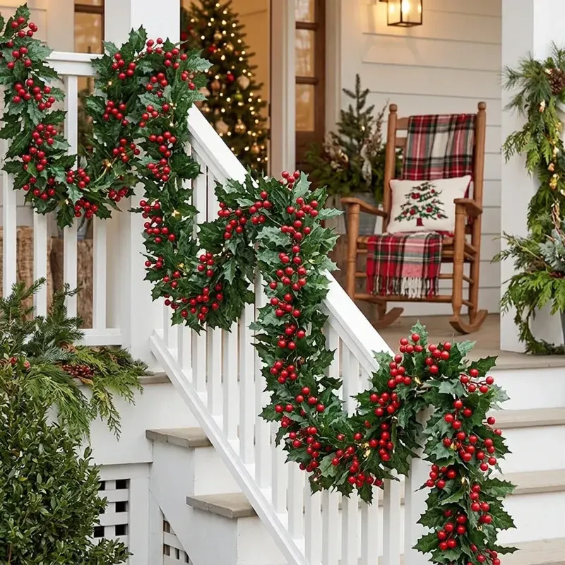 Red Berry Christmas Staircase Garland