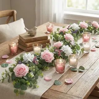 Pink Rose and Eucalyptus Table Garland