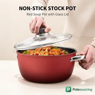 Deep Red Non-Stick Stew Pot with Glass Lid