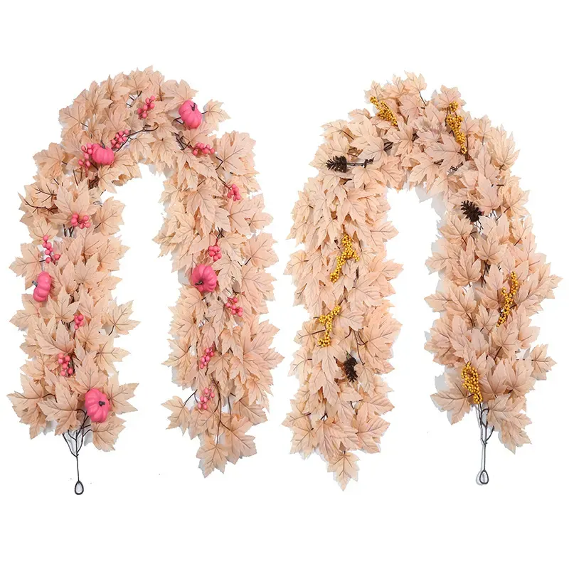 Dense Peach Maple Leaf Garland, 2 m