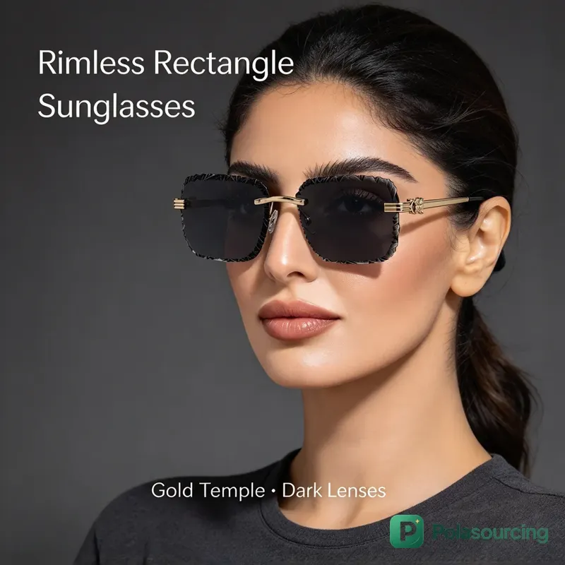 Diamond-Cut Rimless Square Sunglasses