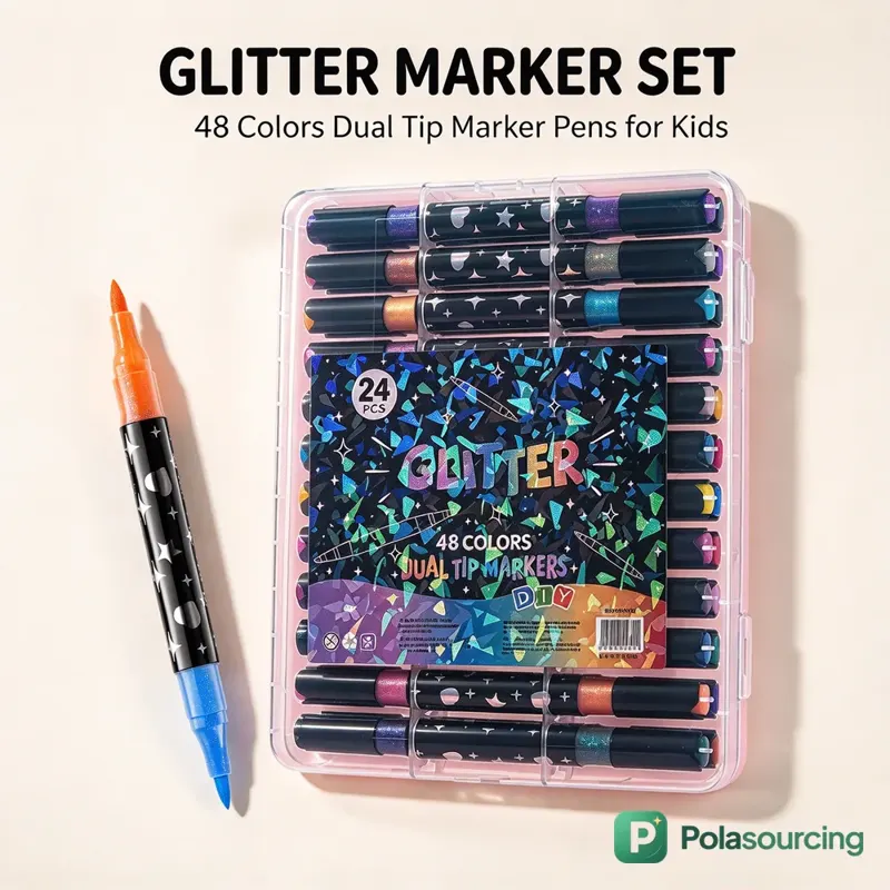 Dual-Tip Glitter Marker Pens