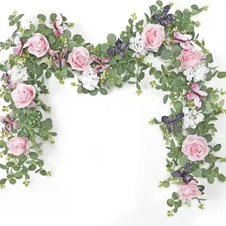 Eucalyptus Garland with Roses and Butterflies, 1.8 m