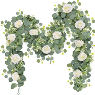 Eucalyptus Garland with Roses and Gypsophila