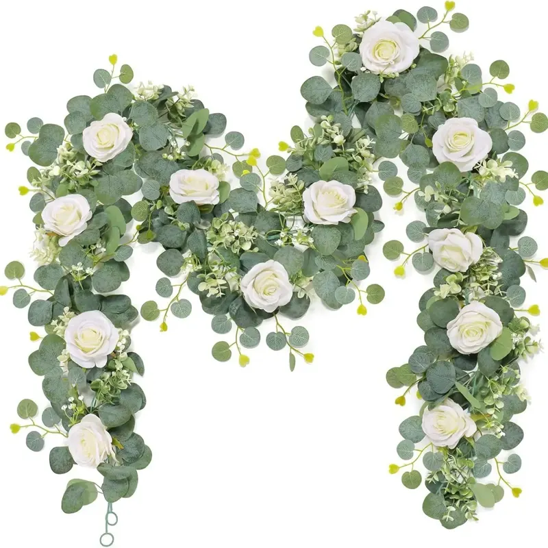 Eucalyptus Garland with Roses and Gypsophila