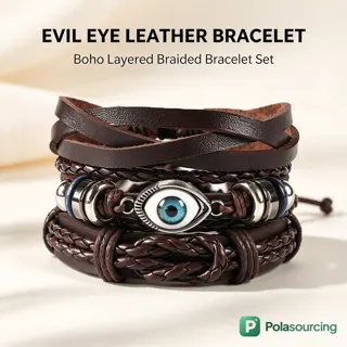 Evil Eye Layered Leather Bracelet