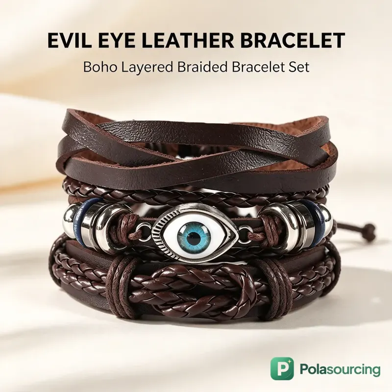 Evil Eye Layered Leather Bracelet