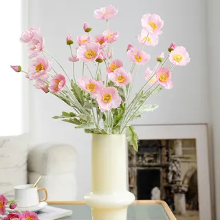 Flocked Artificial Poppy Stem, 4 Heads