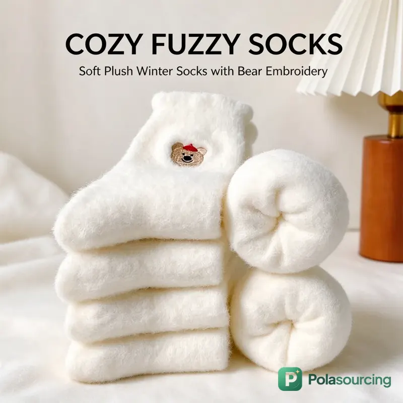 Fluffy Embroidered Animal Bed Socks