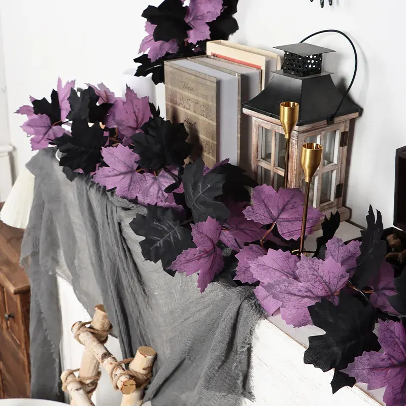 Halloween Black and Purple Maple Garland, 1.8 m