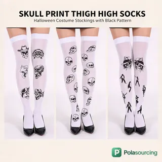 Halloween Skull Print Over-the-Knee Stockings