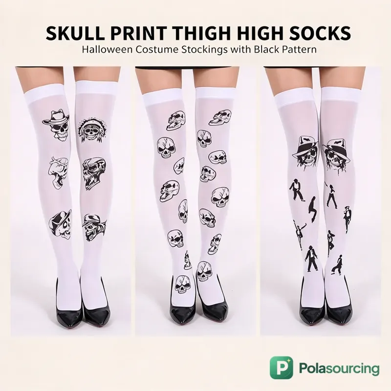 Halloween Skull Print Over-the-Knee Stockings