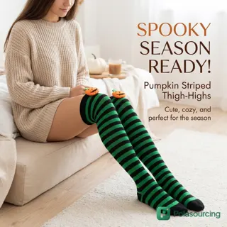 Halloween Striped Over-the-Knee Socks with Pumpkin