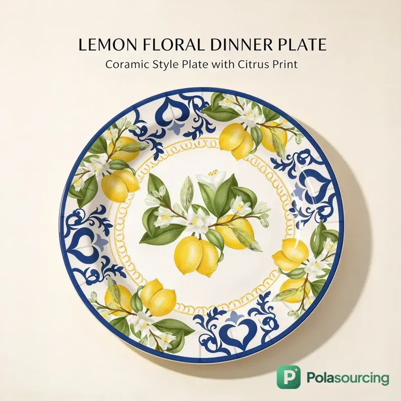 Lemon and Blue Tile Paper Plates and Tableware Set