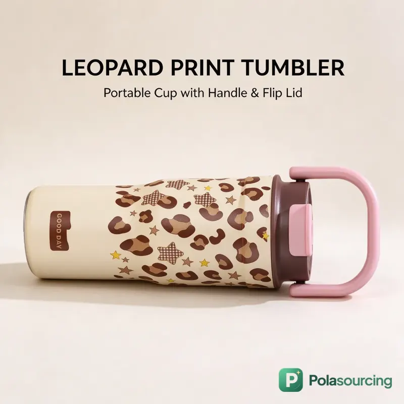 Leopard Print Tumbler with Carry Handle