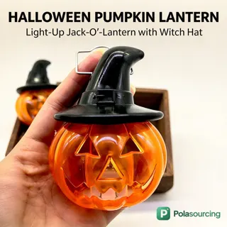 Light-Up Pumpkin Lantern with Witch Hat