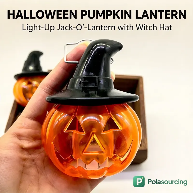 Light-Up Pumpkin Lantern with Witch Hat