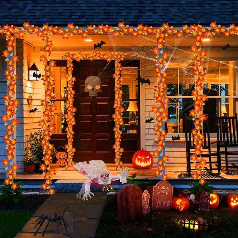 Maple Leaf and Pumpkin String Lights