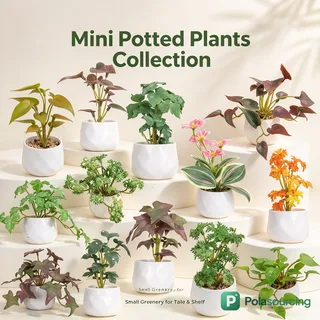 Mini Artificial Plants in White Pots