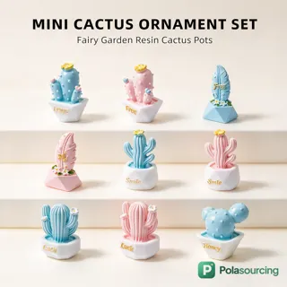 Mini Resin Cactus Figurines in Pastel Pots