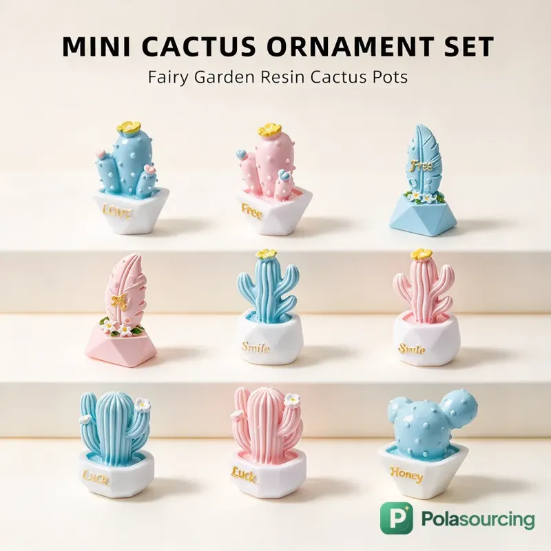 Mini Resin Cactus Figurines in Pastel Pots