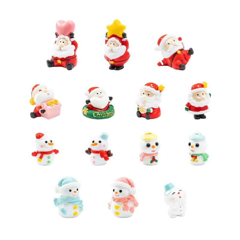 Mini Resin Santa and Snowman Figurines