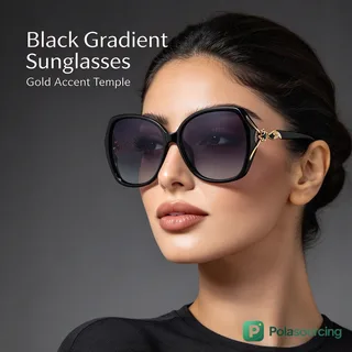 Oversized Polarized Sunglasses with Gold Temples