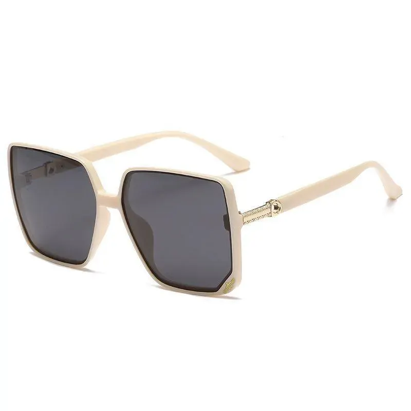 Oversized Polarized Sunglasses with Metal Temple Detail