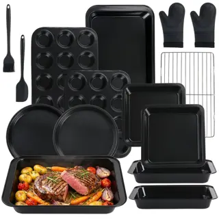Black Non-Stick Bakeware Set with Oven Mitts