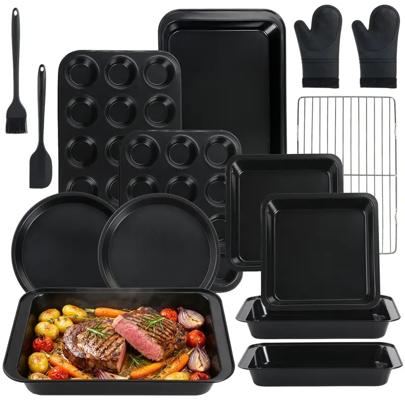 Black Non-Stick Bakeware Set with Oven Mitts
