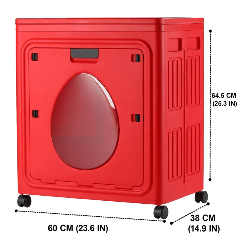Red Foldable Storage Box with Front Door and Wheels