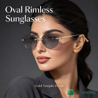 Rimless Oval Sunglasses with Gold Frame