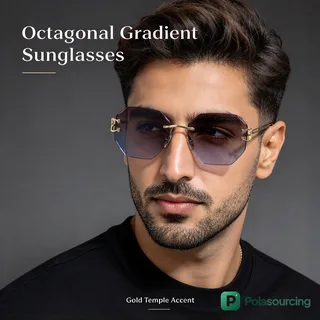 Rimless Polygon Sunglasses with Metal Line Temples