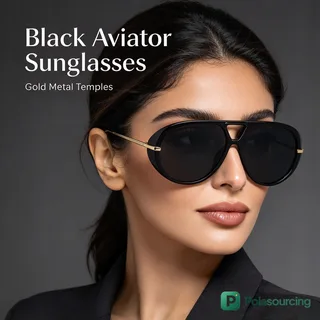 Side-Shield Aviator Sunglasses with Gold Temples
