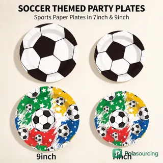 Soccer Party Tableware Set with Banner and Tablecloth