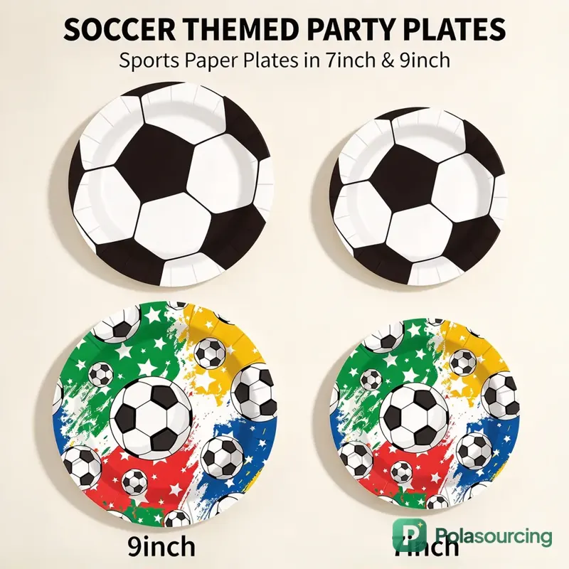 Soccer Party Tableware Set with Banner and Tablecloth