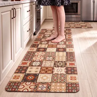 Terracotta Patchwork Tile Kitchen Runner Mat