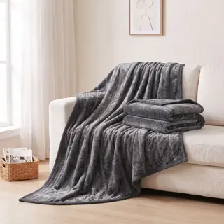 Charcoal Grey Ribbed Flannel Throw Blanket