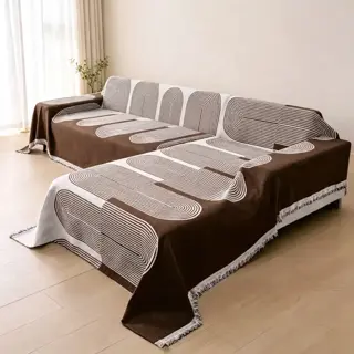 Brown Geometric Sofa Cover Throw with Tassels