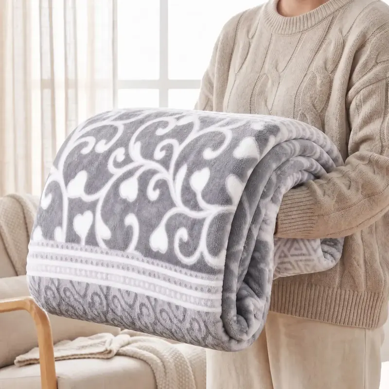 Grey Scroll Pattern Flannel Blanket