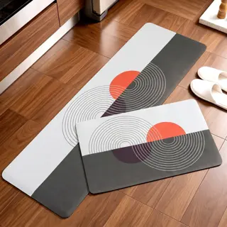 Modern Grey and Orange Abstract Kitchen Mat Set