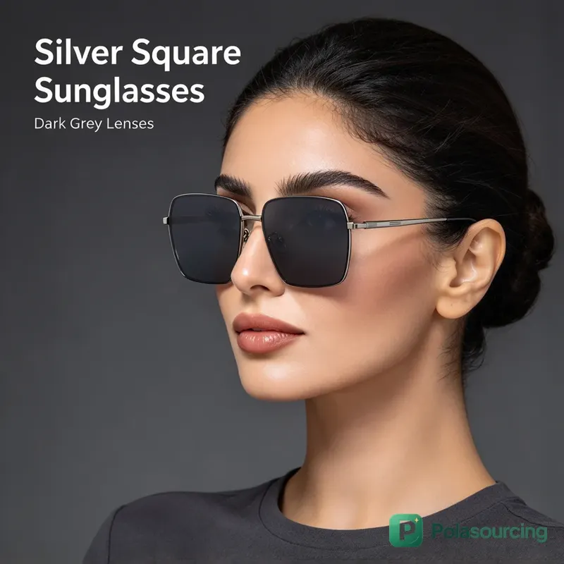 Square Metal Polarized Sunglasses, Nylon Lenses