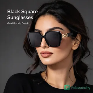 Square Oversized Sunglasses with Gold Link Temples