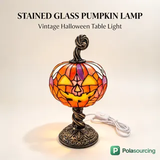 Stained Glass Style Halloween Pumpkin Lamp