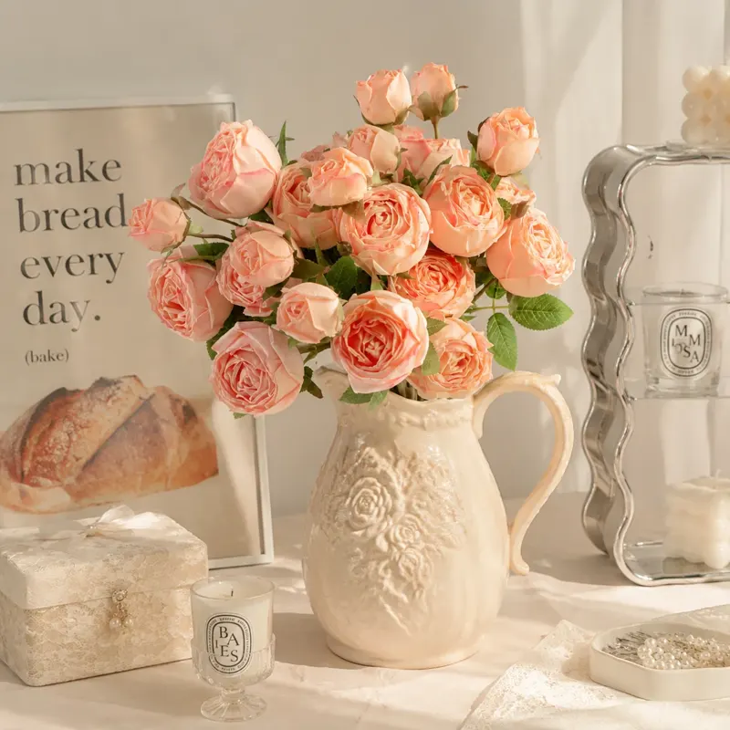 Peach Artificial Peony Roses Bundle